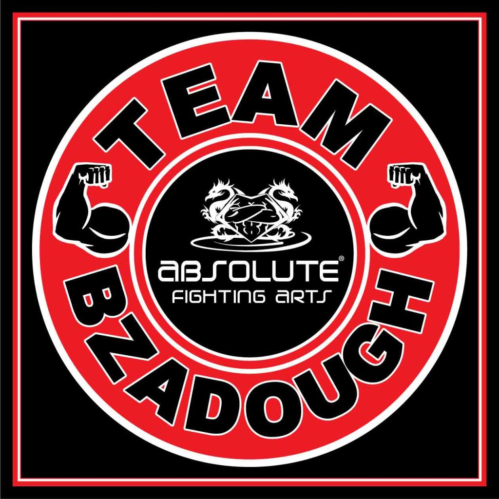 Team Bzadough Logo a black background with red circle enclosed with black writing